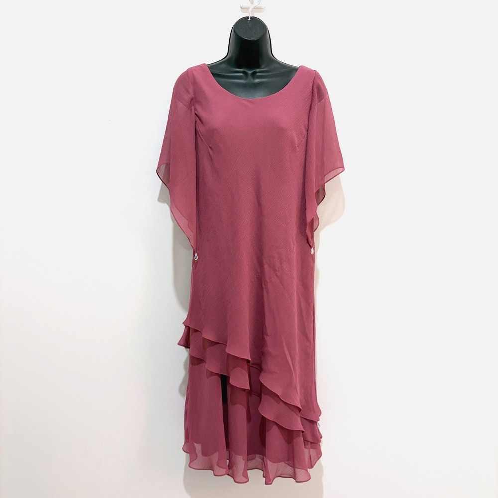 Ursula of Switzerland Mauve Plum Chiffon Tiered Flutter Sleeve Evening Dress 10